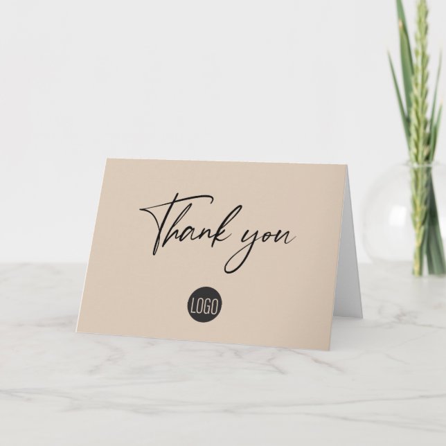Custom simple beige business logo handlettering  thank you card (Front)