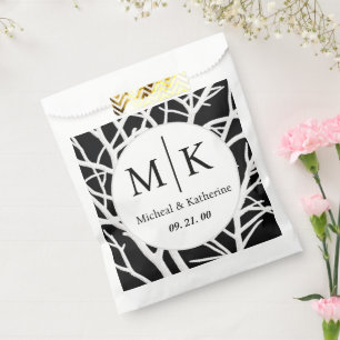Custom Simple Black And White Monogram Branches  Favour Bags