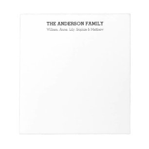 Custom Simple Black Modern Basic Minimalist Family Notepad