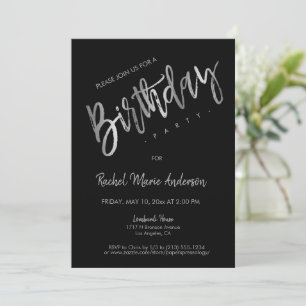 Custom Simple Black Silver Foil Birthday Party Invitation