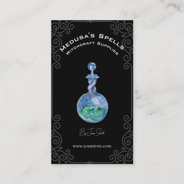 Custom Simple Black Witchcraft Spell Bottle  Business Card (Front)