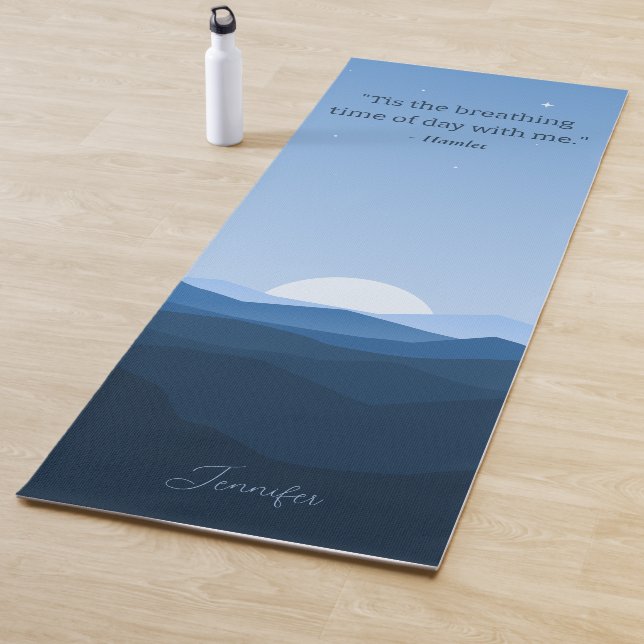 Custom Simple Blue Mountain Moon Night Sky Quote Yoga Mat (In Situ)