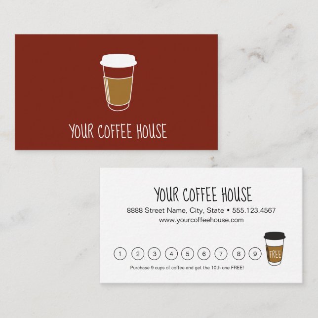 Custom Simple Burnt Orange Coffee House loyalty (Front/Back)