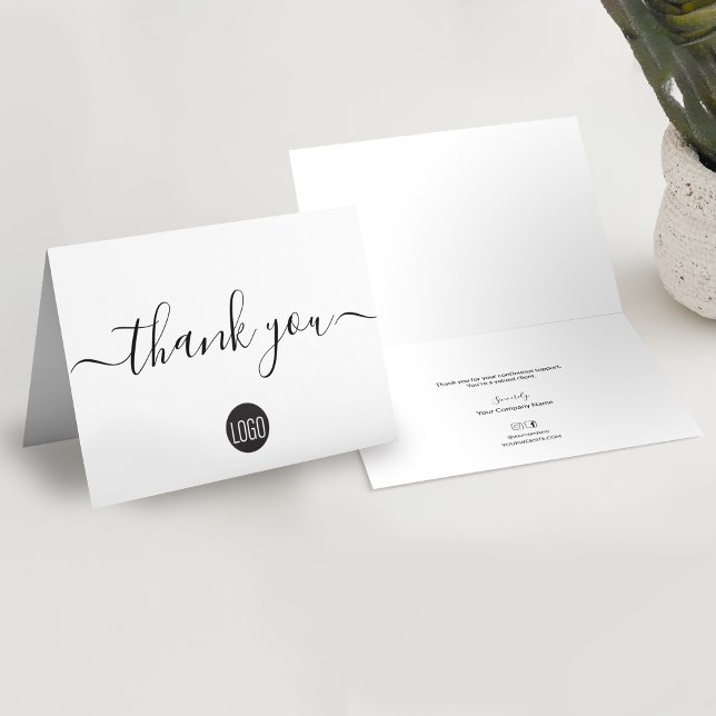 Custom simple business customer appreciation thank you card (Professional, timeless fresh design. Script thank you business folded card with personal message)