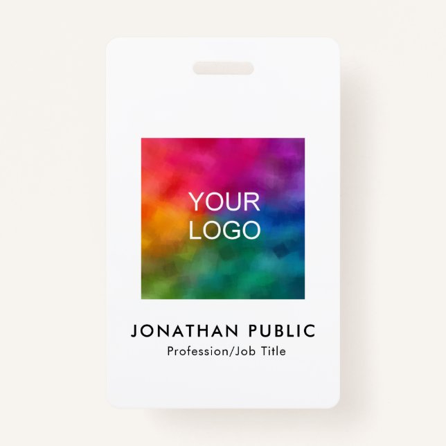 Custom Simple Business Logo Name And Title QR Code ID Badge (Front)
