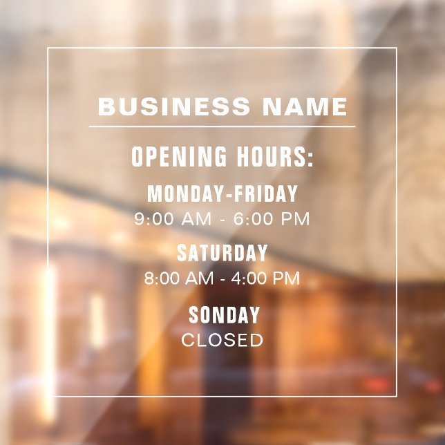 Custom Simple Business Opening Times Template Window Cling (Sheet 2)