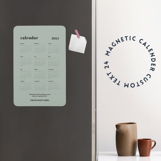 Custom SImple Chic 2024 Dusty Green Calendar Magnet (Creator Uploaded)