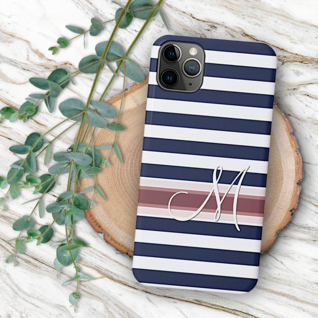 Custom Simple Classic Blue White Striped Pattern Case-Mate iPhone Case (Creator Uploaded)