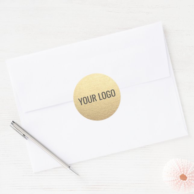 Custom Simple Clean Gold Business Your Logo Here  Classic Round Sticker (Envelope)