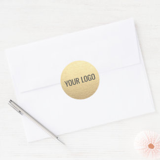 Custom Simple Clean Gold Business Your Logo Here Classic Round Sticker