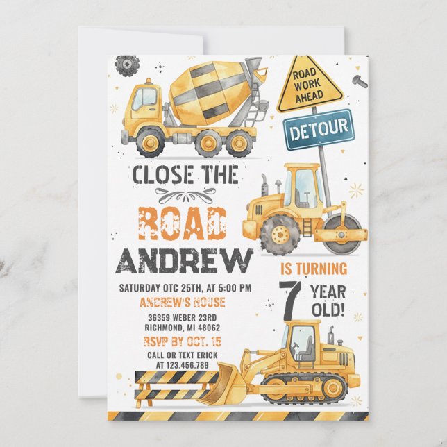 Custom Simple Construction Crew Birthday Celebrate Invitation (Front)
