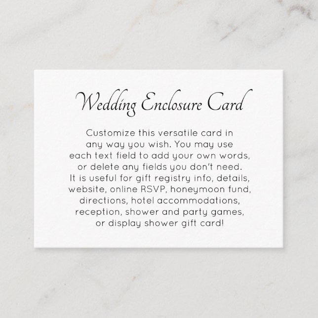 Custom, Simple DIY Black & White Wedding Enclosure Card (Front)