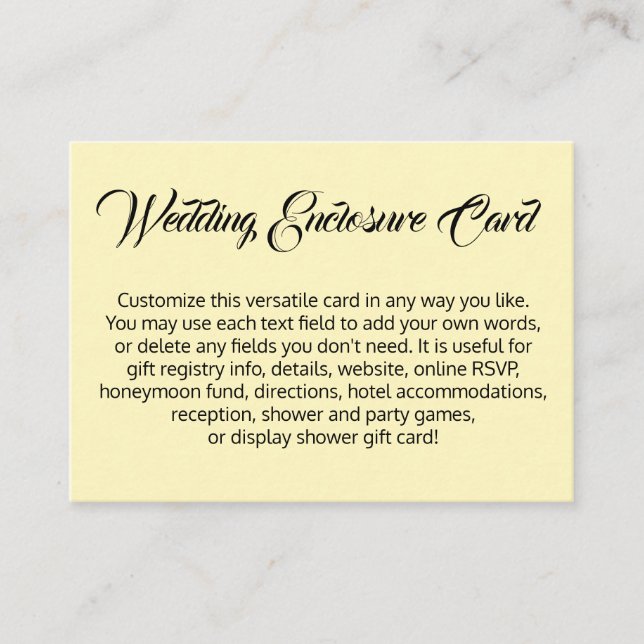 Custom, Simple DIY Pale Yellow Versatile Wedding Enclosure Card (Front)