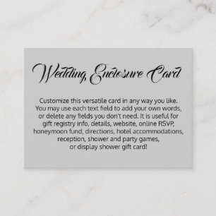 Custom, Simple DIY Versatile Light Grey Wedding Enclosure Card
