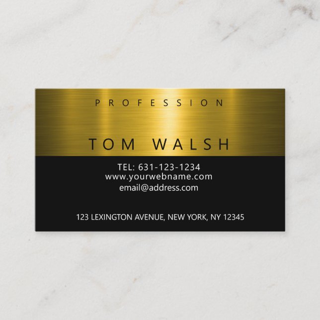Custom Simple Elegant Gold Black Business Card (Front)