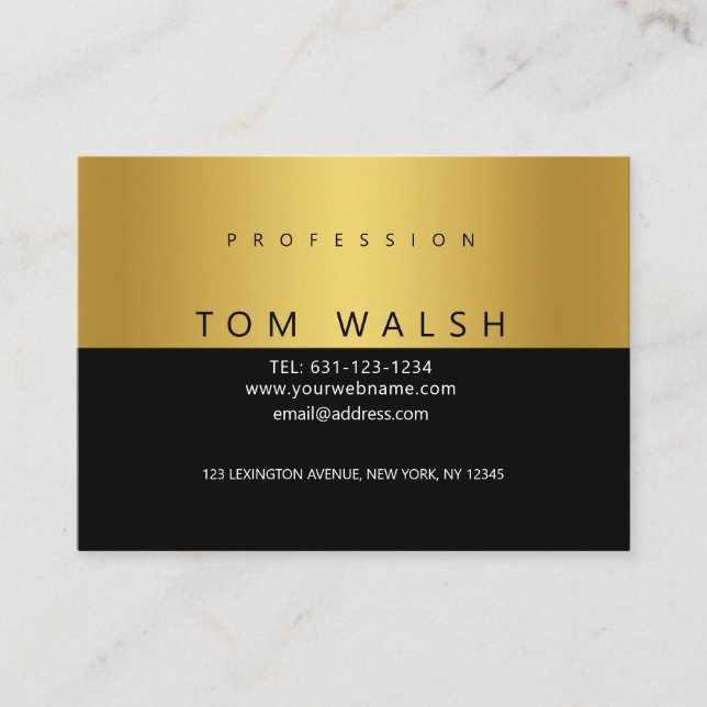 Custom Simple Elegant Gold Black Business Card (Front)