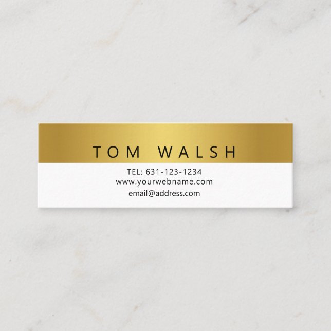 Custom Simple Elegant Gold White Business Card (Front)