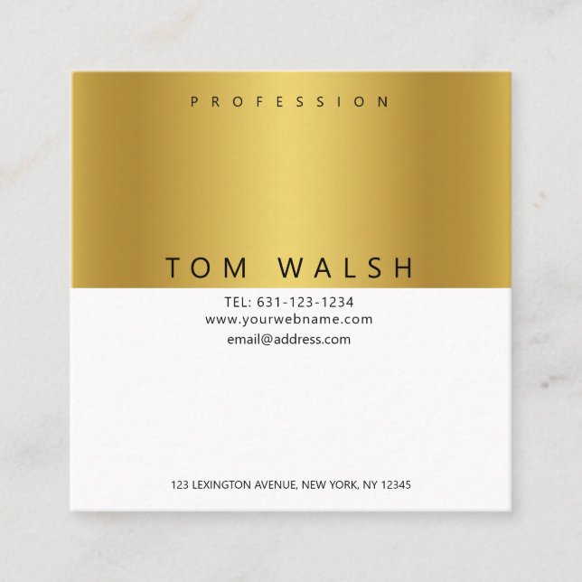 Custom Simple Elegant Gold White Business Card (Front)