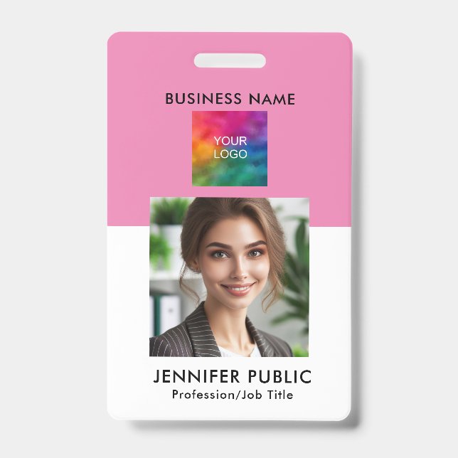 Custom Simple Employee Photo QR Code Company Logo ID Badge (Front)