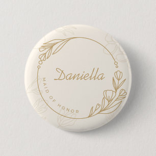 Custom Simple Floral Maid of Honour Button