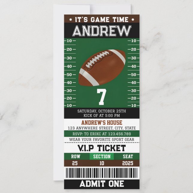 Custom simple Football Ticket Birthday Invitation (Front)