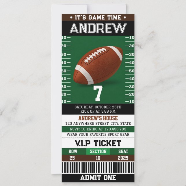 Custom simple Football Ticket Birthday Invitation (Front)