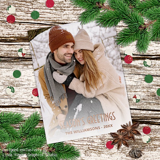 Custom Simple Full Photo On Rose Gold Foil Holiday Postcard (Creator Uploaded)