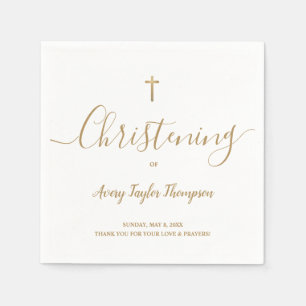 Custom SImple Gold Cross Christening Script  Napkin