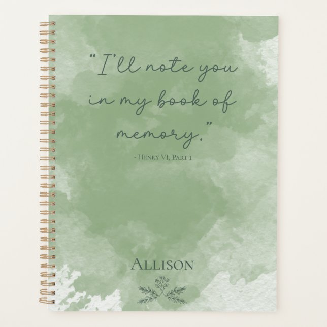 Custom Simple Green Elegant Watercolor Floral Planner (Front)