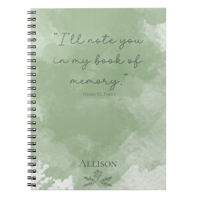 Custom Simple Green Elegant Watercolor Quote Notebook (Front)