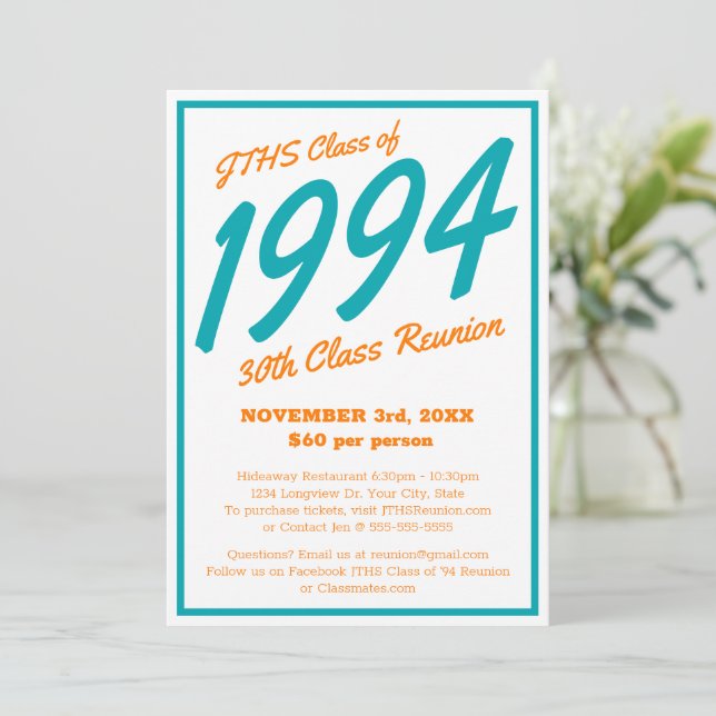 Custom Simple High School Class Reunion Invitation (Standing Front)