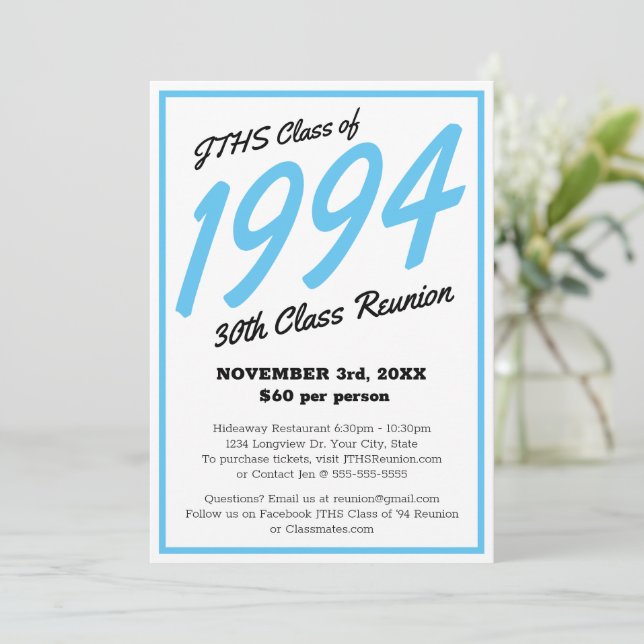 Custom Simple High School Class Reunion Invitation (Standing Front)