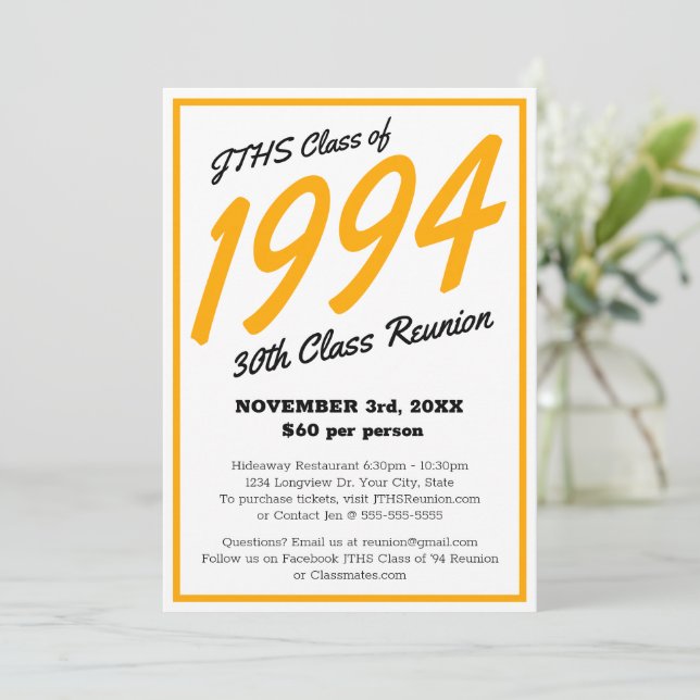 Custom Simple High School Class Reunion Invitation (Standing Front)