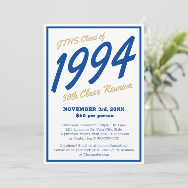 Custom Simple High School Class Reunion Invitation (Standing Front)