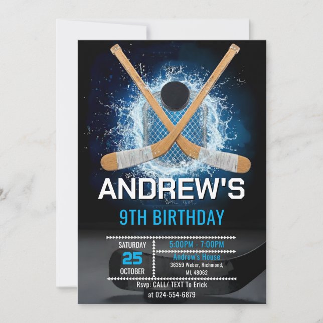 Custom Simple Hockey Birthday Invitation (Front)