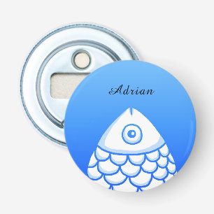 Custom Simple Koi Carp Fish Blue White Abstract Bottle Opener