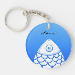 Custom Simple Koi Carp Fish Blue White Abstract Key Ring