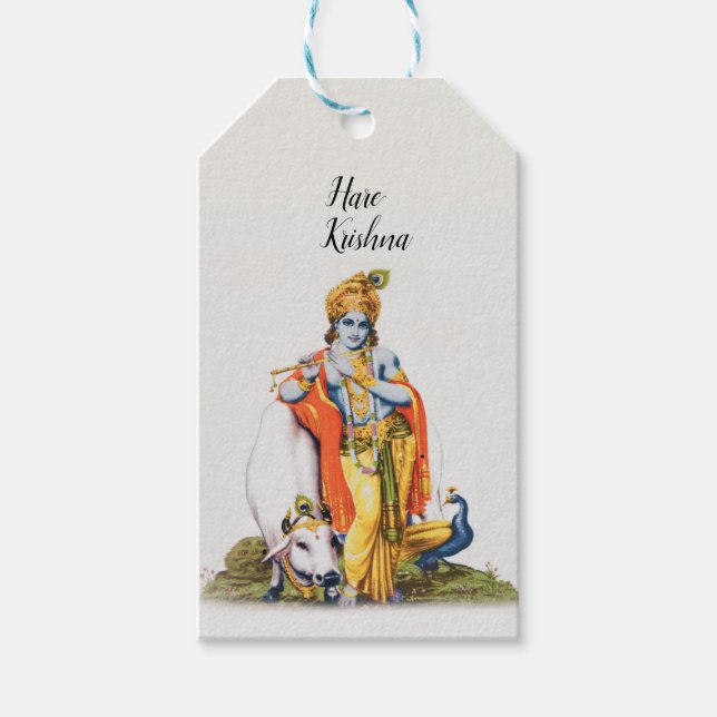 Custom Simple Lord Krishna with cow Gift Label (Front)