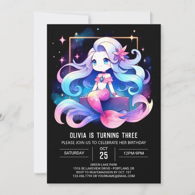 Custom Simple Mermaid Birthday Invitation (Front)