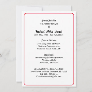 Custom Simple Minimalist Funeral Invitation Card