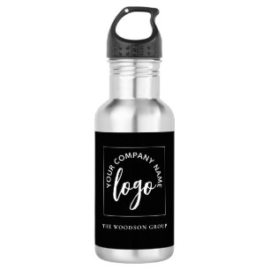 Custom Simple Minimalist Logo Black Water Bottle