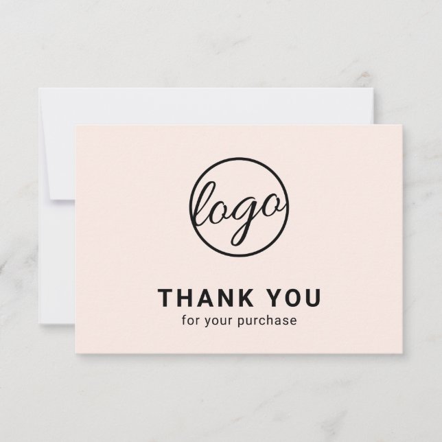 Custom Simple Modern Blush Pink Logo Business Thank You Card (Front)