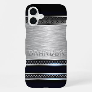 Custom Simple Modern Faux Metallic Stripes Pattern iPhone 16 Plus Case