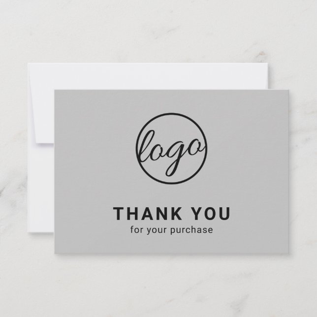 Custom Simple Modern Light Grey Logo Business Thank You Card (Front)