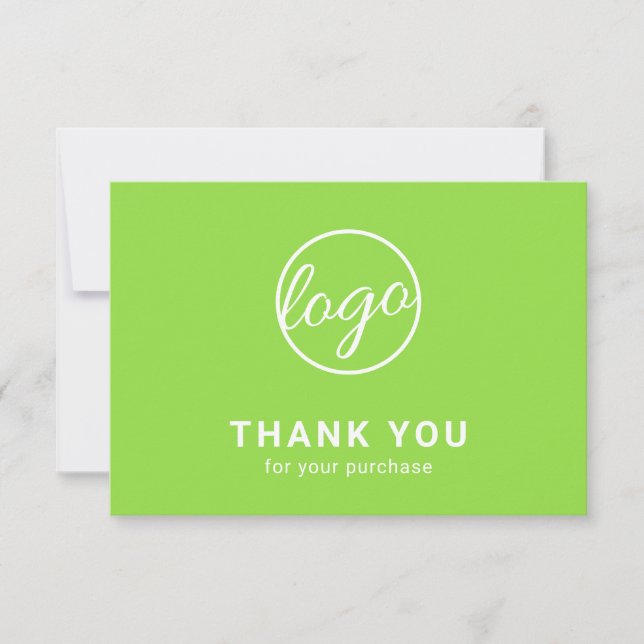 Custom Simple Modern Lime Neon Green Logo Business Thank You Card (Front)