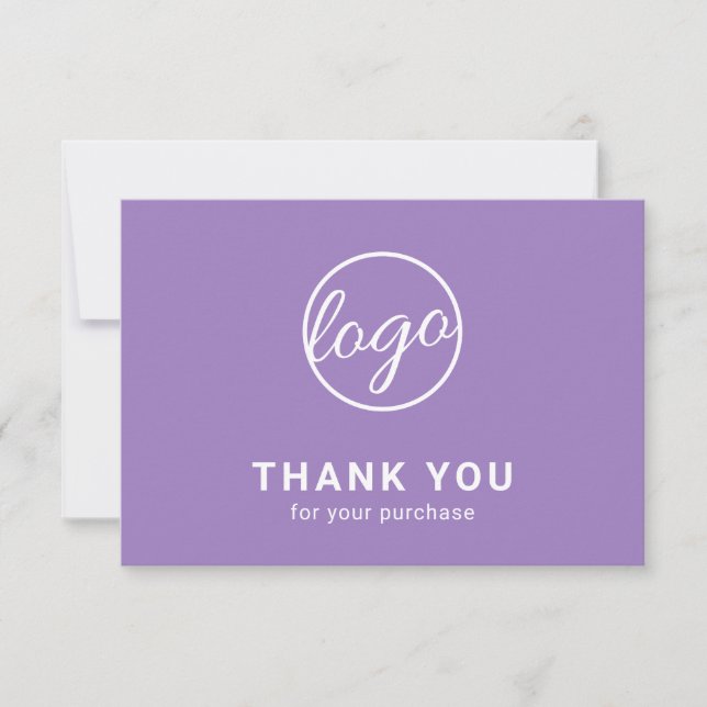Custom Simple Modern Pastel Purple Logo Business Thank You Card (Front)