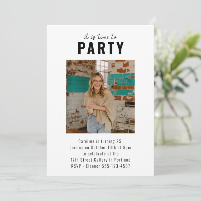 Custom Simple Modern Photo Adult Birthday Party Invitation (Standing Front)
