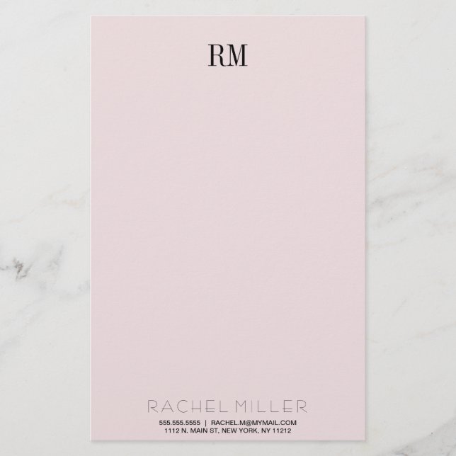 Custom Simple Monogram Initials & Name Stationary Stationery (Front)