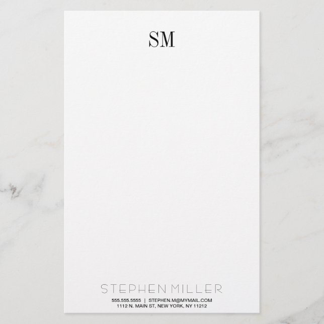 Custom Simple Monogram Initials & Name Stationary Stationery (Front)