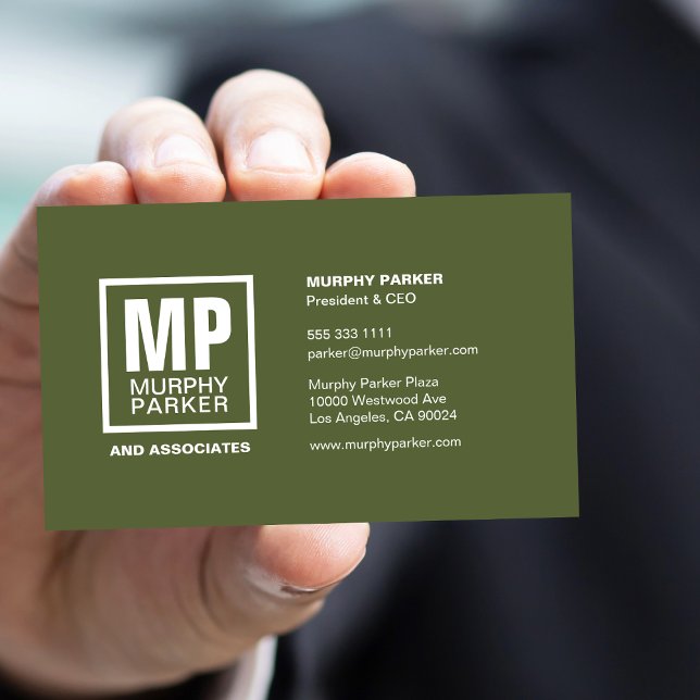 Custom Simple Olive Green Monogram Business Logo Business Card (Creator Uploaded)